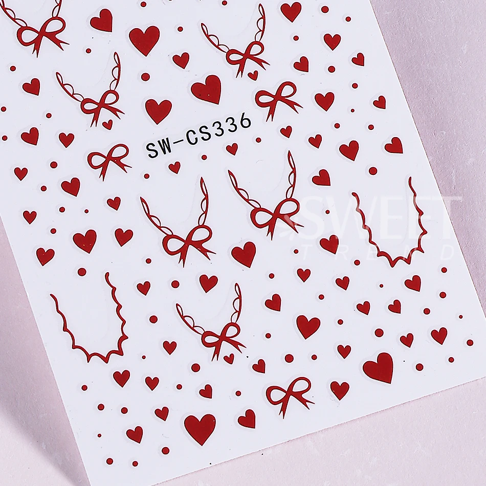 2pcs Valentine's Nail Stickers Red Love Heart Bow French Design Nail Decals DIY Elegant Adhesive Slider Manicure Decoration Tool