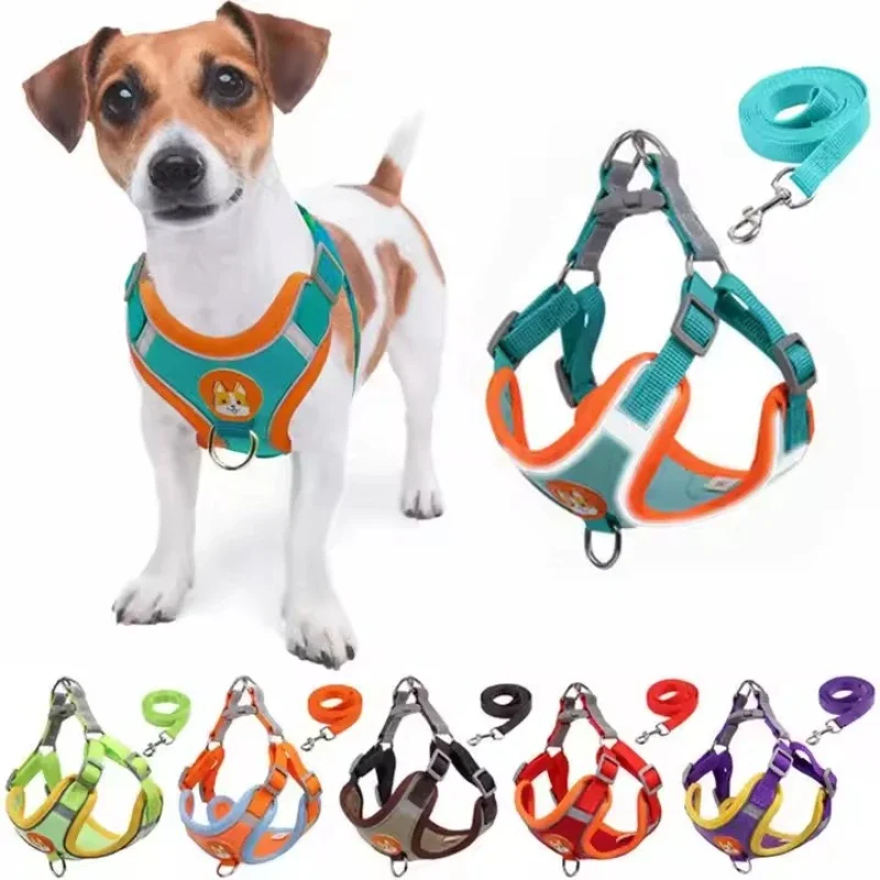 Dogs Adjustable Harness Leash Set for Small Medium Dogs Harness Vest Reflective Puppy Chest Strap Pet Walking Outdoor Supplies pet harness leash set pet harness set pet leash set