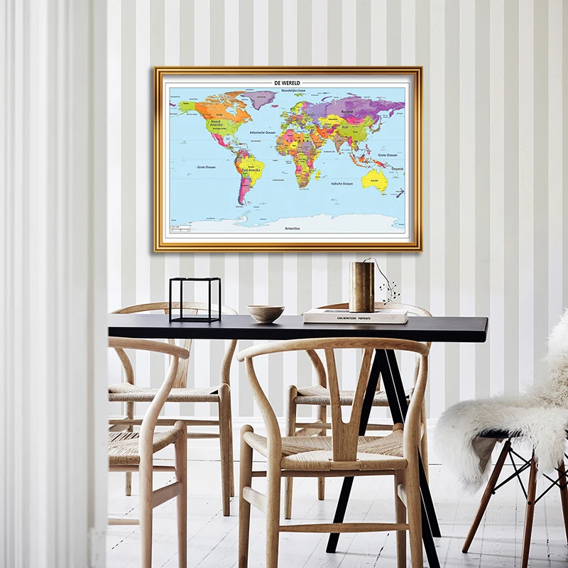 90*58cm el mapa política del mundo en aerosol holandés lienzo pintura arte de la pared póster sala de estar decoración del hogar suministros escolares