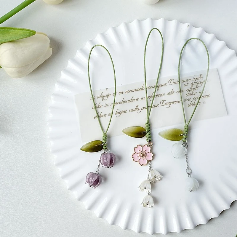 Cute Tulip Flowers Butterfly Strap Lanyards Charms for IPhone/Samsung