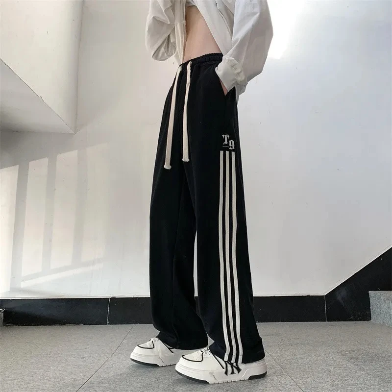 

Gidyq Summer Women Sweatpants American Style Fashion Striped Loose Straight Leg Trousers Bf All Match Streetwear Wide Leg Pants
