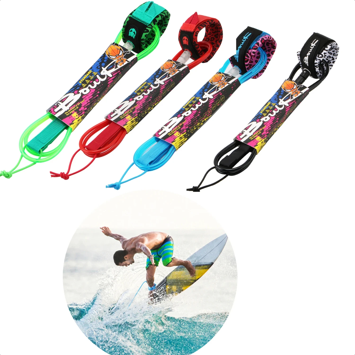 6ft/8ft Surfing Leash Surf Leg Rope Surfboard Foot Leash TPU 7mm Thick Stainless Swivels Longboard Foot Rope Surfboard Leash 2