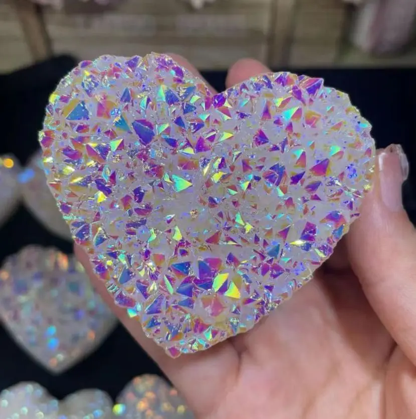 

Natural Electroplated Heart Cluster Angel Aura Quartz Energy Stone Colorful Point Mineral Reiki Healing Home Decoration