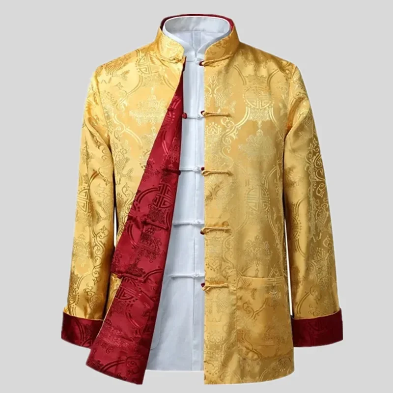 Men Chinese Style Shirt Tang Suit Chinese Jacket Silk Kungfu Cheongsam Top Hanfu Men