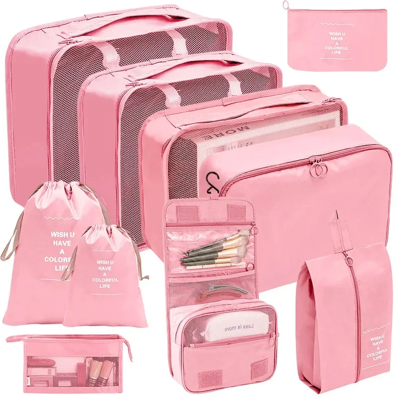 7/8/9/10 Pcs Set Travel Organizer Storage Bags Suitcase Packing Cubes Set Cases Portable Luggage Clothes Shoe Tidy Pouch Folding 4