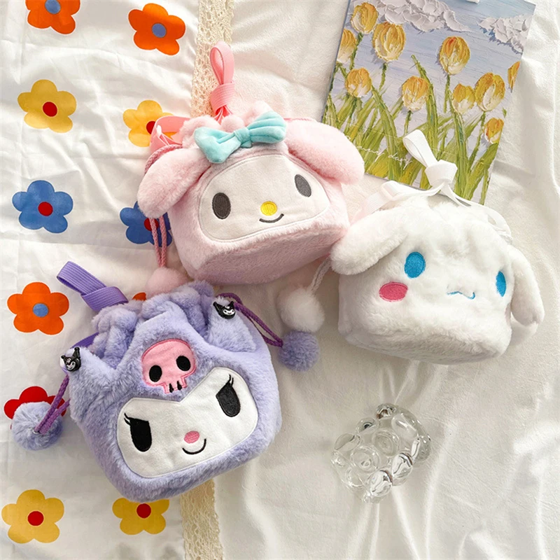 

Кавайная плюшевая сумка Sanrio Kuromi Melody Cinnamoroll Аниме Мягкие рюкзаки для девочек кукла мультфильм кросс-боди мягкая игрушка для детей