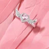 Chic Angel Wing Ring for Couple Pink Heart Cubic Zirconia Eternity Rings Romantic Forever Love Finger Jewelry Valentine Day Gift 3