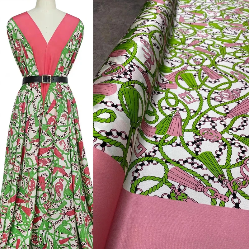 

Fashion Product Pink Green Contrast Color Scheme Classic Letter Twill Stretch Silk Fabric Luxury Design Brand Dress Shirt Fabric