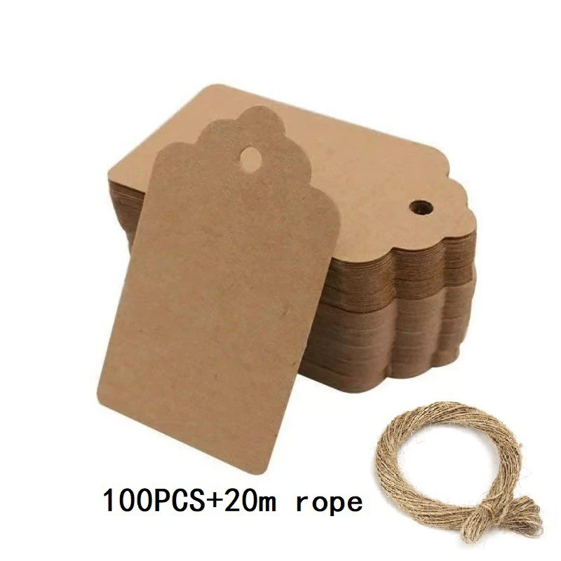 Kraft Paper Tags 100pcs with Strings Handmade Hang Tags For Candy/Gift/Cookies Display Packing Label Card
