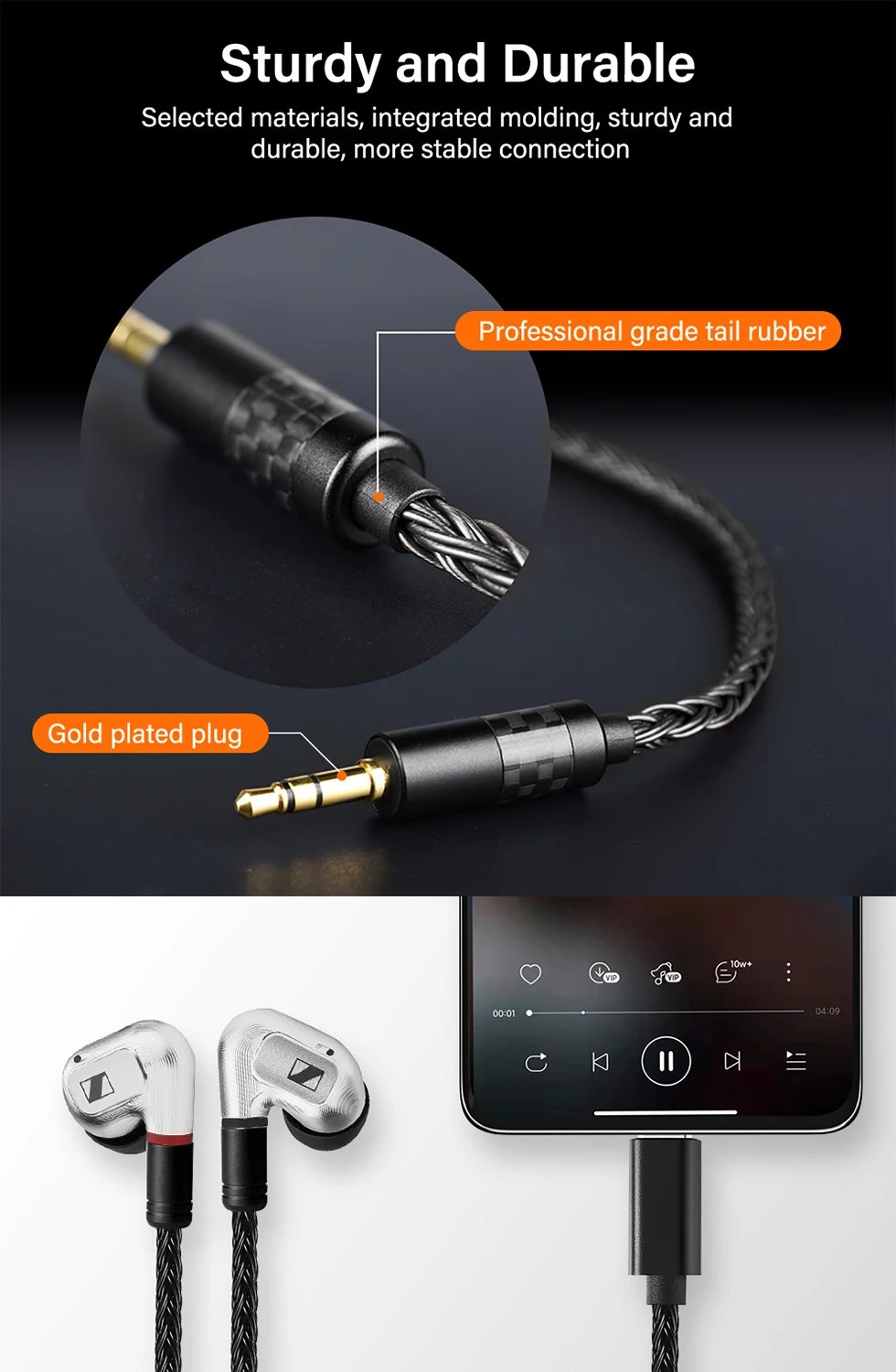 Replacement Upgrade Audio Cable for Shure SE215 SE535 Aonic 5 UE846 MMCX 3.5mm 2.5mm 4.4mm USB C for Westone Headphones Cable