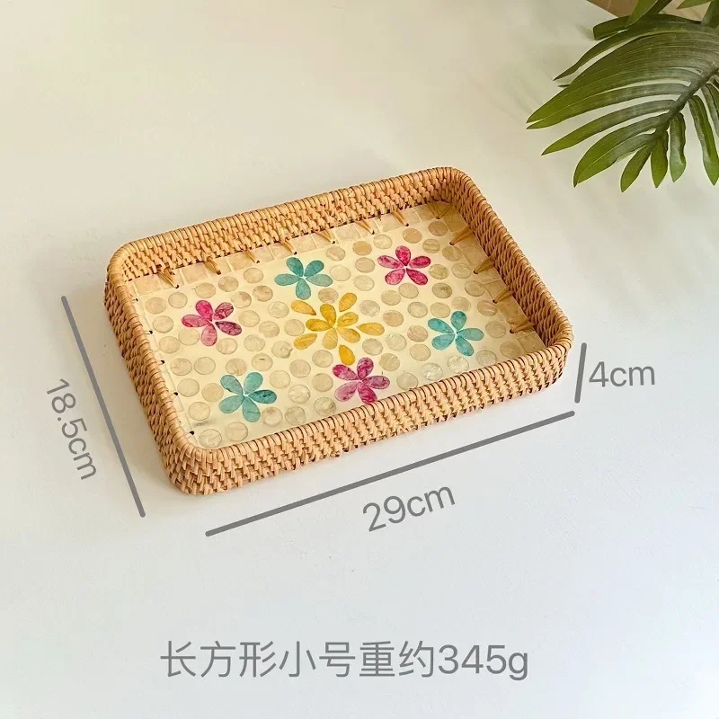 Rattan Shell Handmade Color Storage Round Home Living Room Light Luxury Picnic Fruit Plate Restaurant Sweets Advanced Tray 5