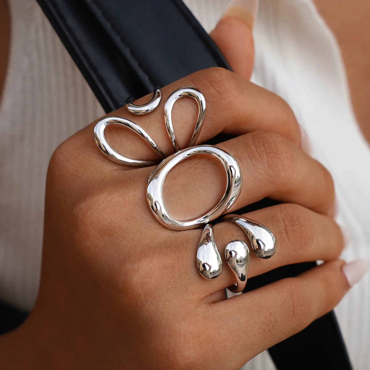 Damen Western Schmuck Ringset Rund Durchbrochen Modischer Hochschmuck Verstellbar Urlaubsgeschenk Ferien 18 Karat Vergoldeter Schmuck