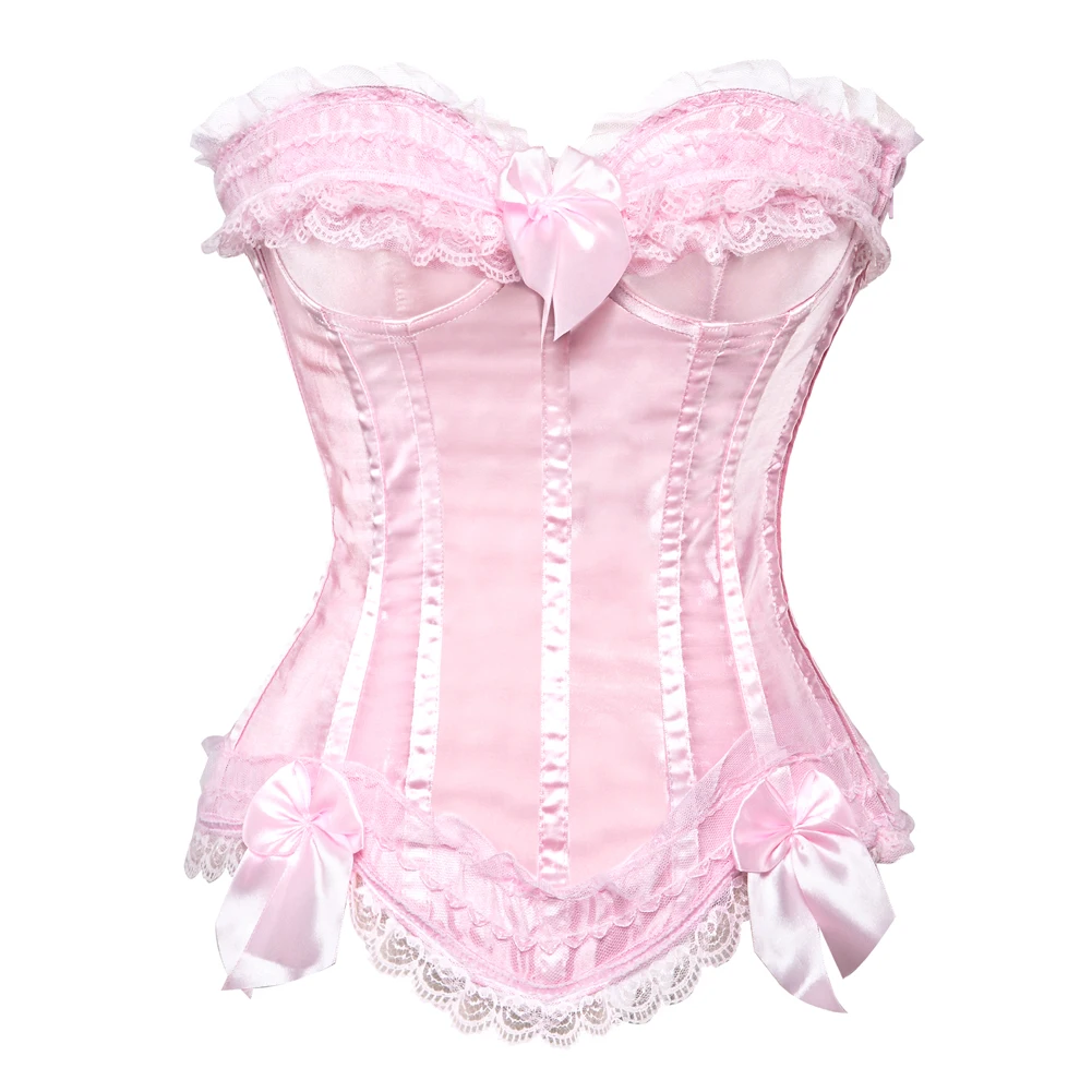 Sexy Pink Leopard & Lace Corset Bustier - Plus Size Gothic Floral Lingerie