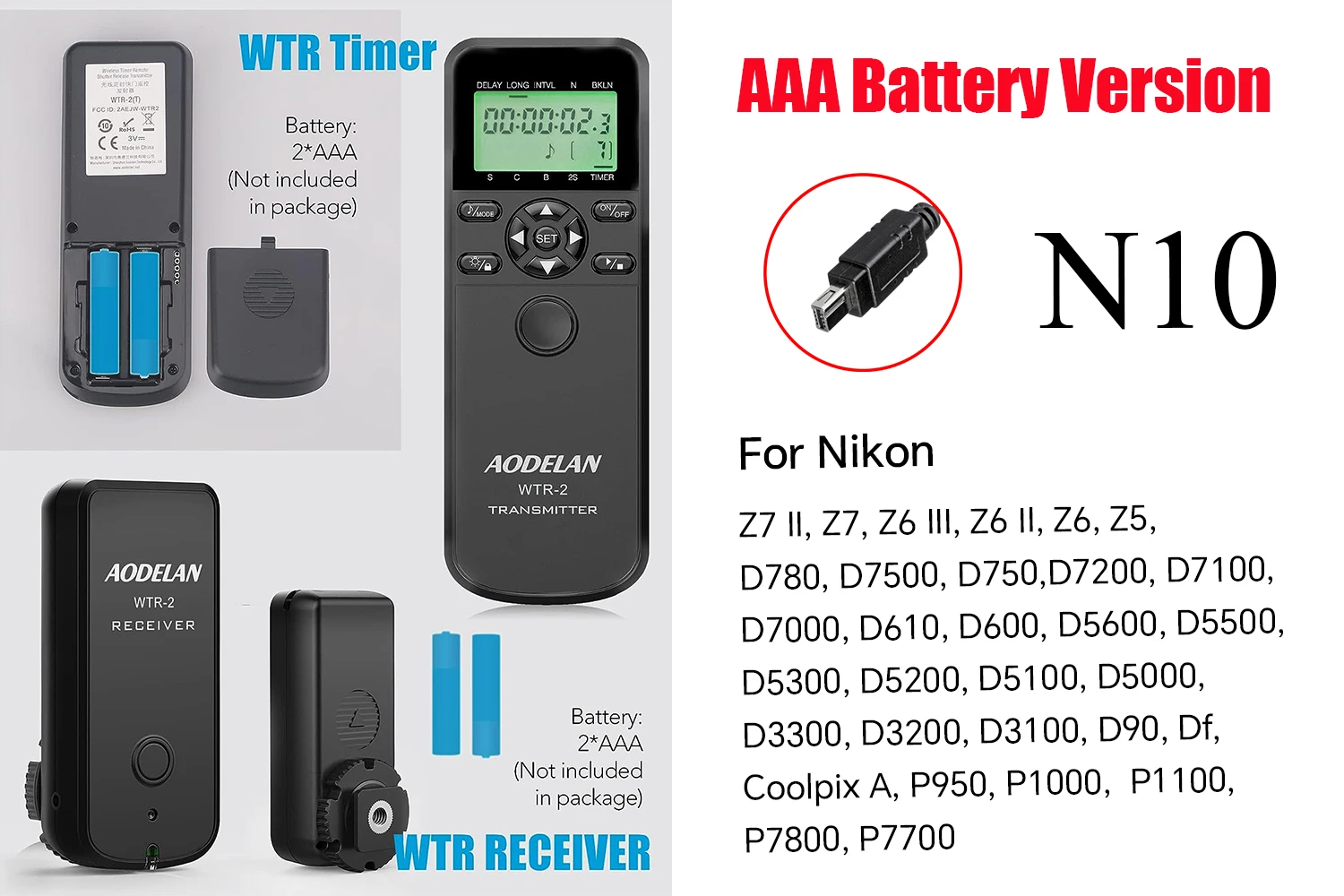 AODELAN Telecomando Wireless Per Nikon D5600 D7200 D7500 Z6 Z7 D850 E Coolpix P1000 – Frequenza 2.4GHz E Raggio 80m