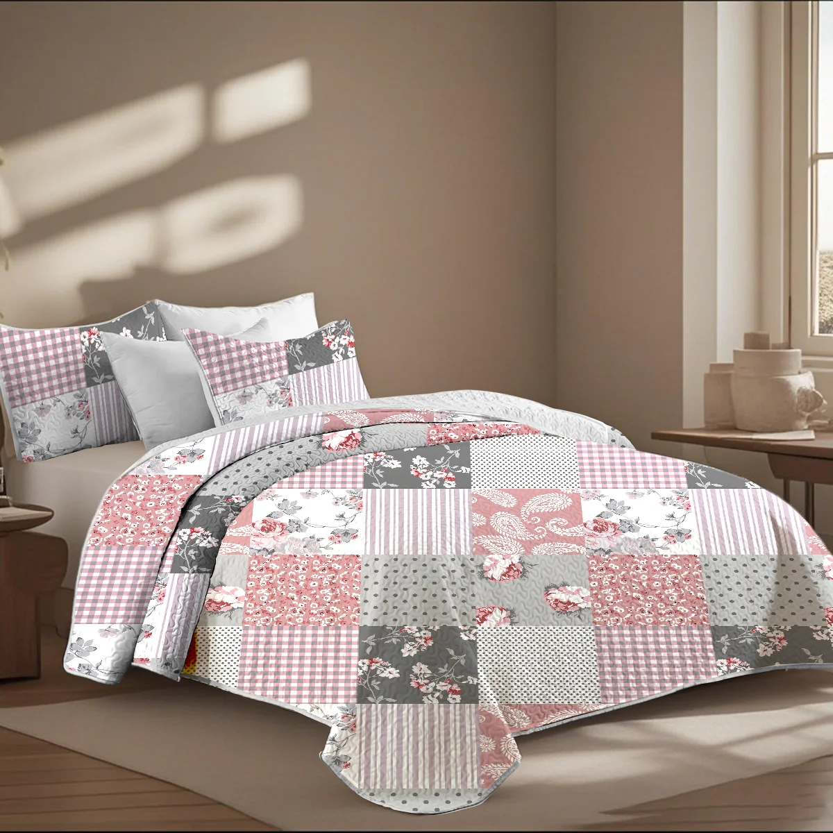 Grid Printed Quilt Set 3