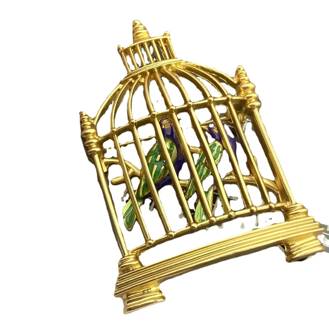 Medieval vintage simple and elegant vintage handmade enamel birdcage brooch