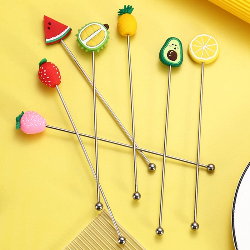 304 Stainless Steel Stirring Spoon Cocktail Stirring Stick Coffee Spoon Milk Tea Sticks Fruit Designed