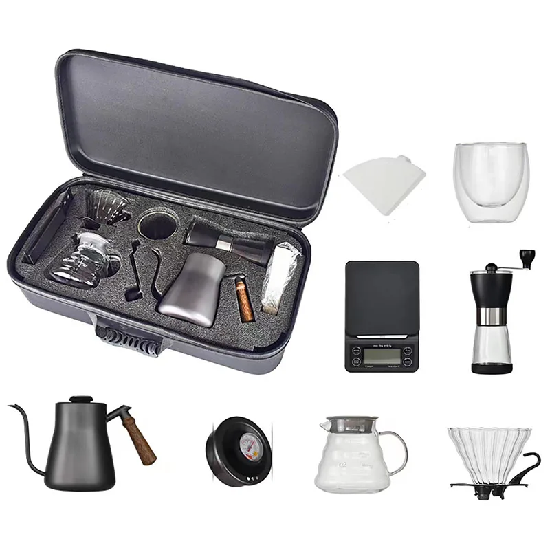 Travel Hand Coffee Pot Set Hand Coffee Gift Box Grinder Electronic