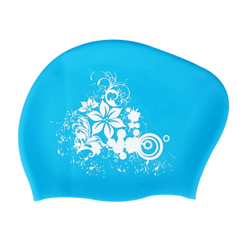 Fashion Silicone Swimming Cap Waterproof Long Hair Women Female Flower Printed Swim Pool Bathing Caps Hat Protect Ears Plus Size 3