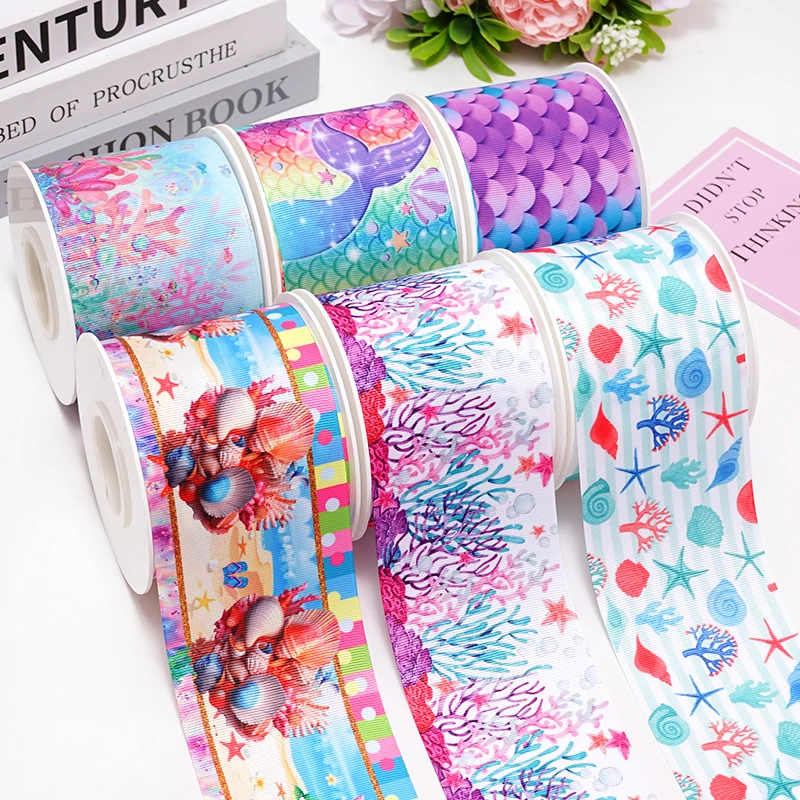 5 Yards Marine Organism Printed Grosgrain Ribbons For Hair Bows DIY Handmade Materials 83476