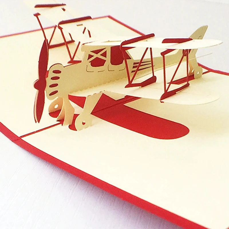 3D Airplane Greeting Card Foldable Paper Carving Card for Festival Birthday Party Invitation Creative Ornament 1PC