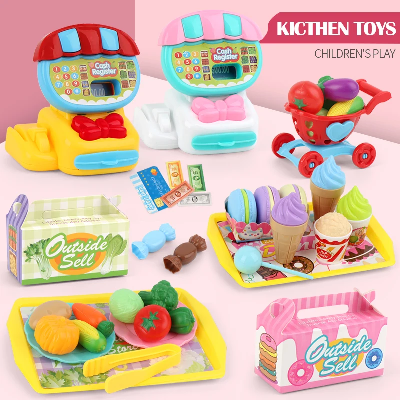 Supermarket cashier toys Cash Register Toys Play Calculator Cash Play Money Ice Cream Vegetables Electronic Calculator Realistic for 3+ Years Old Child