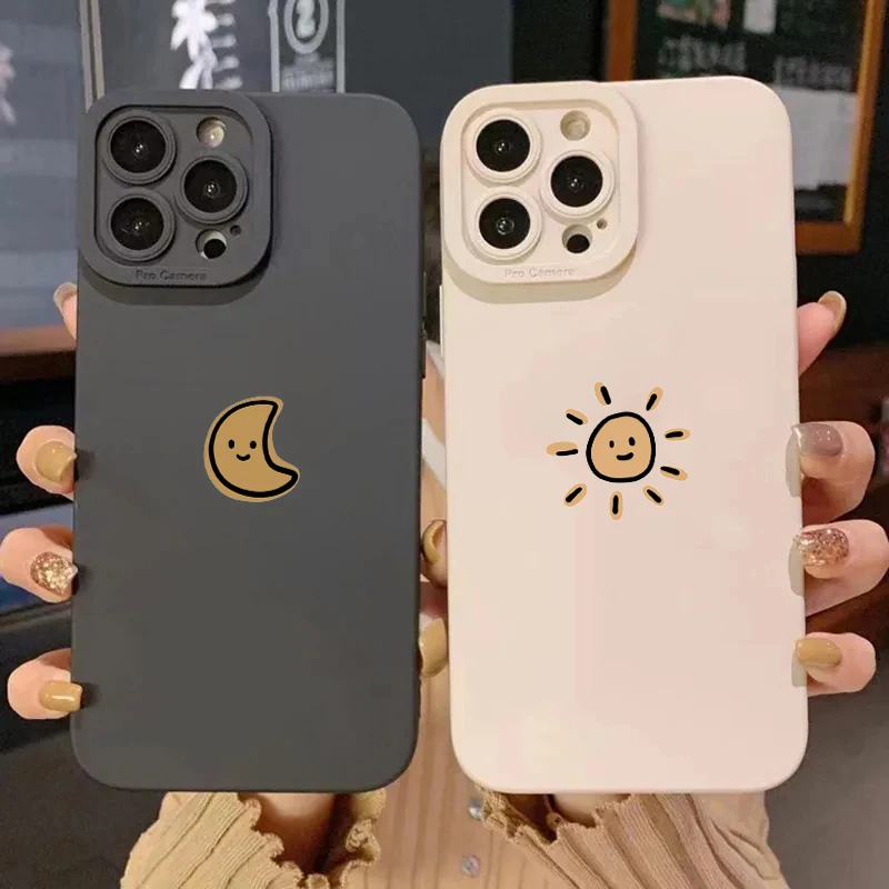 Minimalist Cartoon Sun and Moon Silicone Phone Case