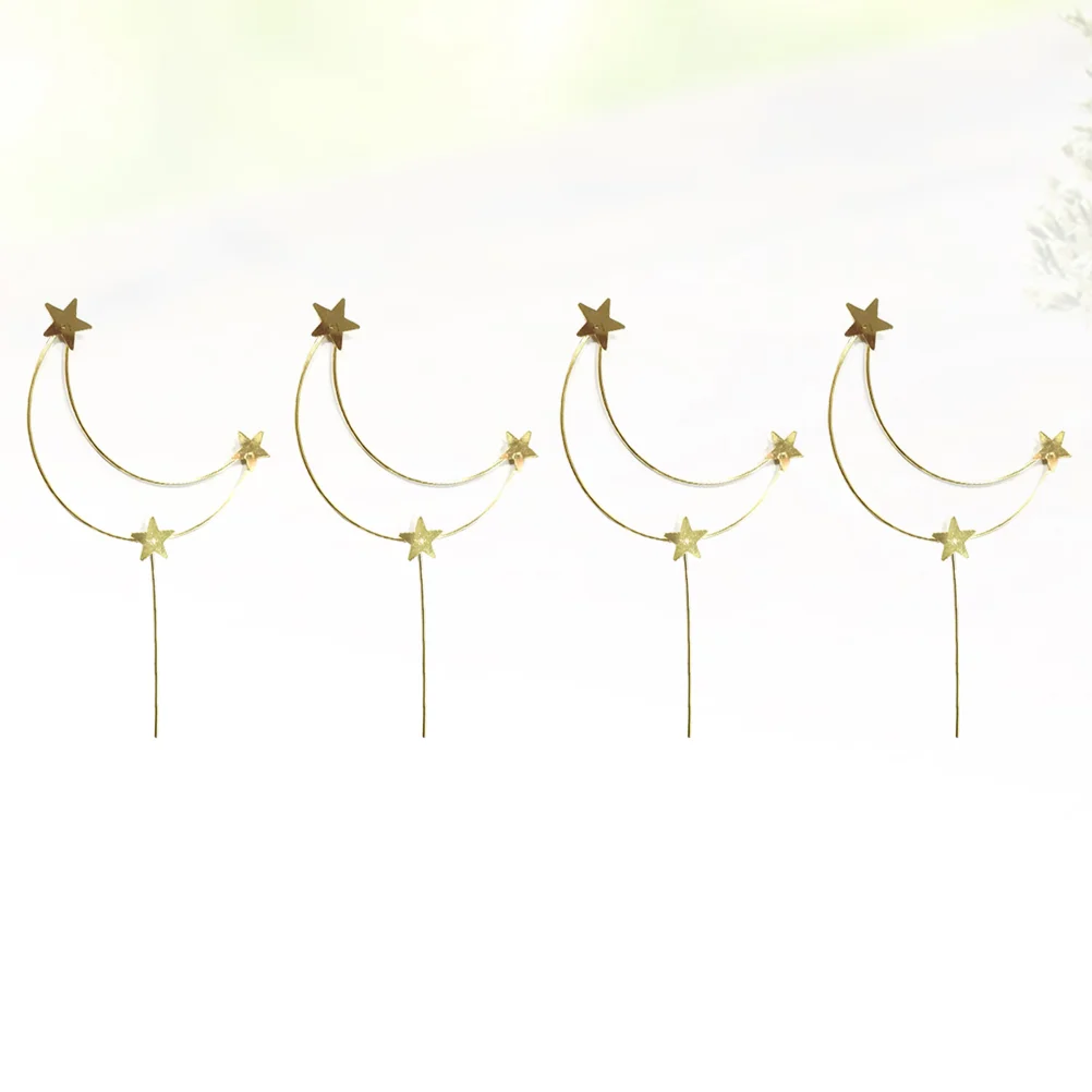

4pcs Cake Topper Star Moon Cake Baking Supplies Cake Picks for Party Birthday Wedding (Golden)