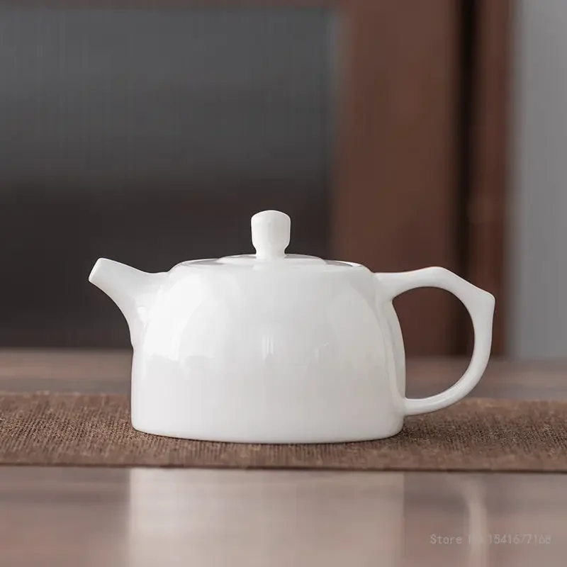 Chinese Sheep Fat Jade White Porcelain Teapot, Kongfu Ceramic, Jinglan Pot, Handmade Kongfu Tea Pots, New, 200ml, 220ml, 1Pc