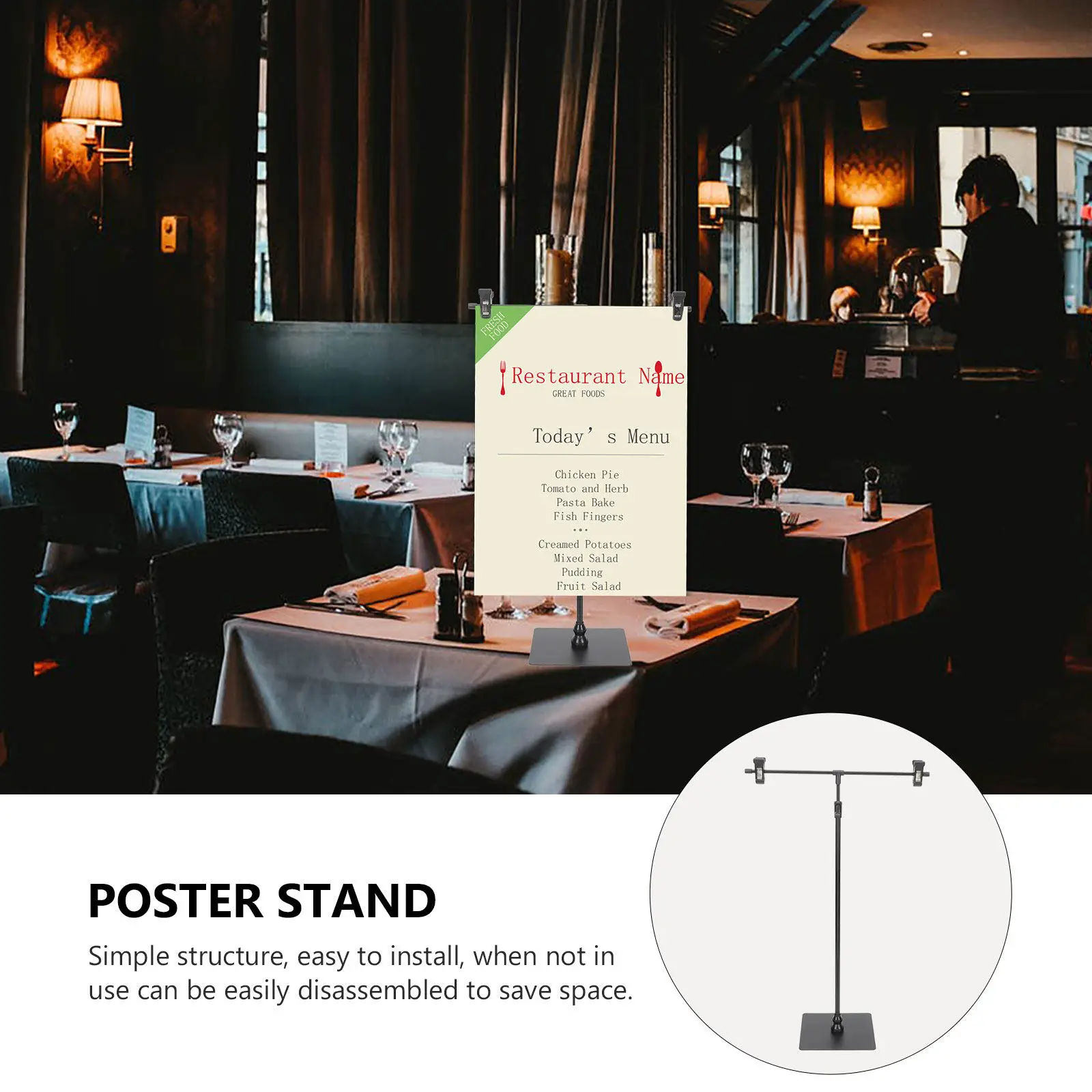 조절 가능한 T자형 포스터 디스플레이 스탠드, 헤비 듀티 알루미늄 높이 조절 가능 광고 표지판 스탠드 (메뉴 포스터 배너용)