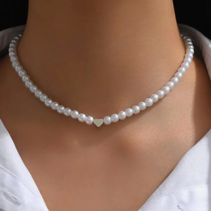 Modische Herzförmige Kunstperlen-Choker-Halskette Für Frauen Einfache Elegante Perlenkette Koreanischer Stil Party Hochzeit Schmuck Geschenke S4C608F6648B04Ddea4Af7D7926B43A79O