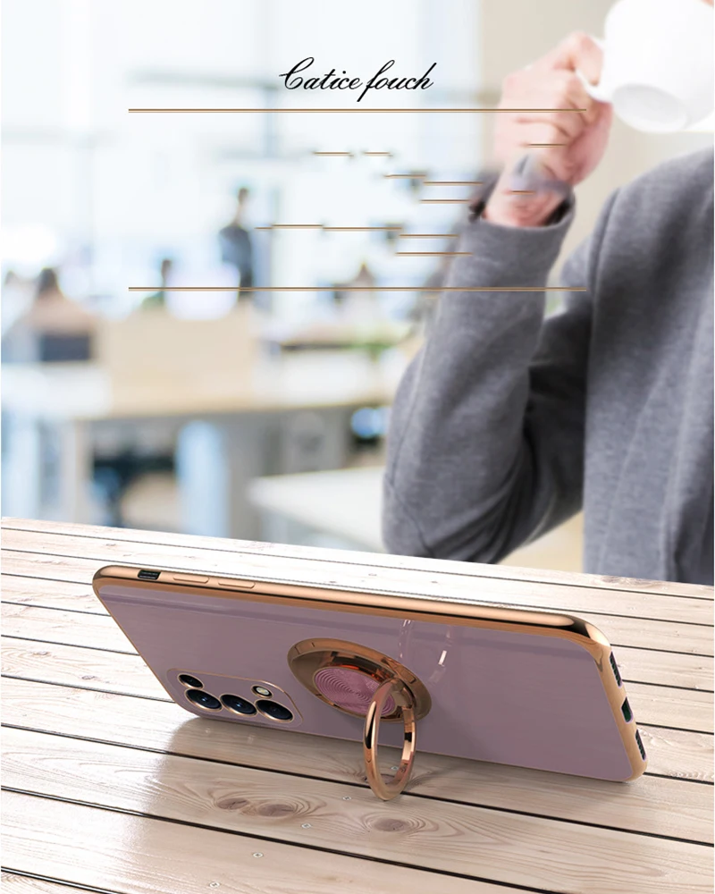 Luxury Plating Ring Holder Stand Phone Case with Back Cover