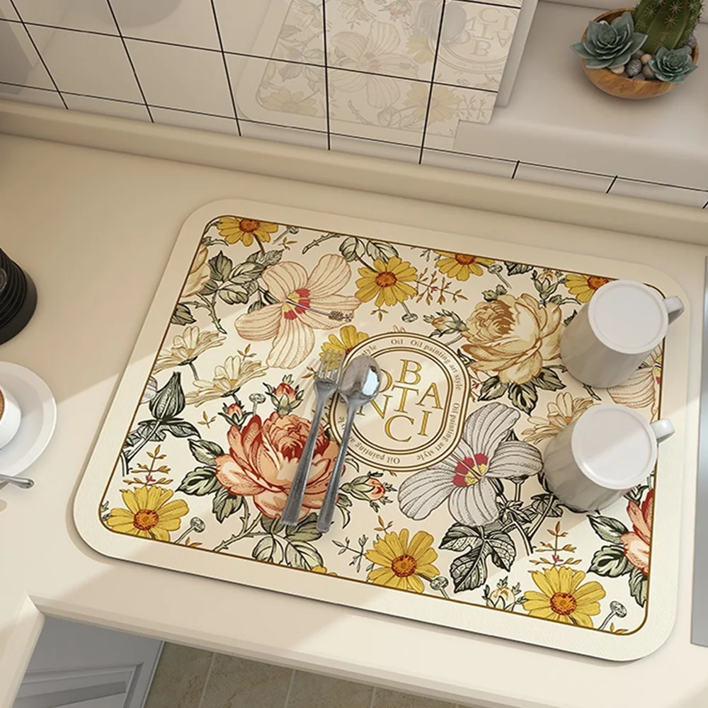 

New Fantasy Style Drain Pad Coasters Super Absorbent Draining Mat Household Washable Drain Mat Kitchen Accessories Coasters