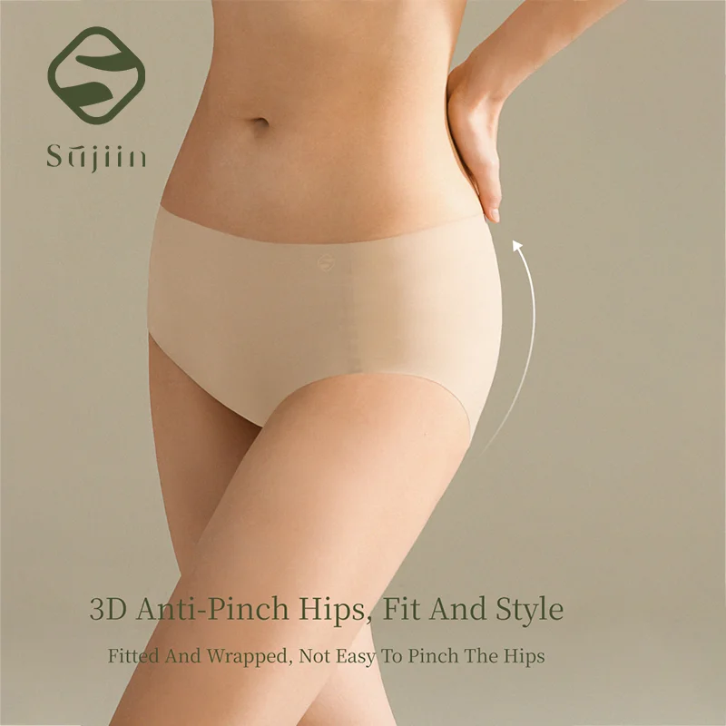 Women Panties SUJIIN Seamless Underwear Invisibles Briefs Mid Waist 5A Antibacterial Breathable Moisture Wicking Underpants