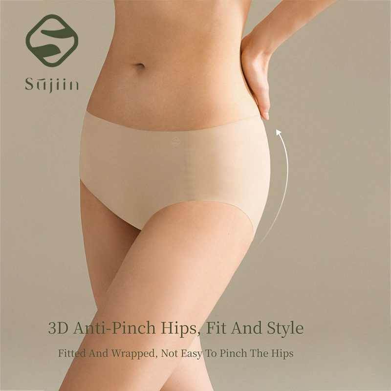 SUJIIN Women's Panties Seamless Invisibles Briefs Mid Waist 5A Antibacterial Breathable Moisture Wicking Female Underwear N185