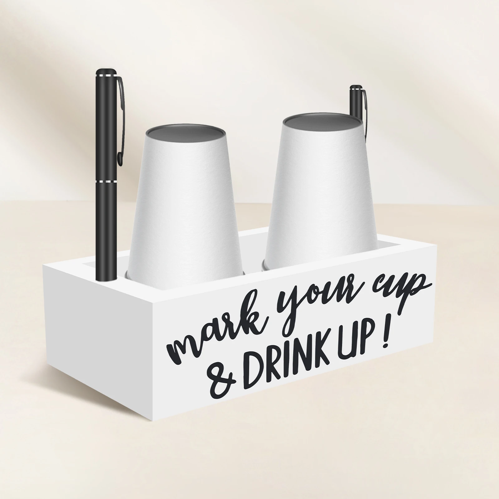 Disposable Cup Storage Holder Multifunctional Desktop Cup Storage Rack Wood Organizer with Marker Holes Desktop Rack