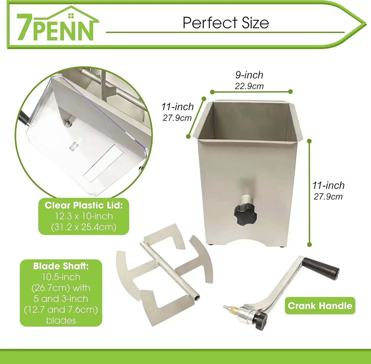 7Penn Meat Mixer – 20 lb Sausage Mixer Machine Meat Processing Equipment, Ground Beef Hand Mixer with Lid 3