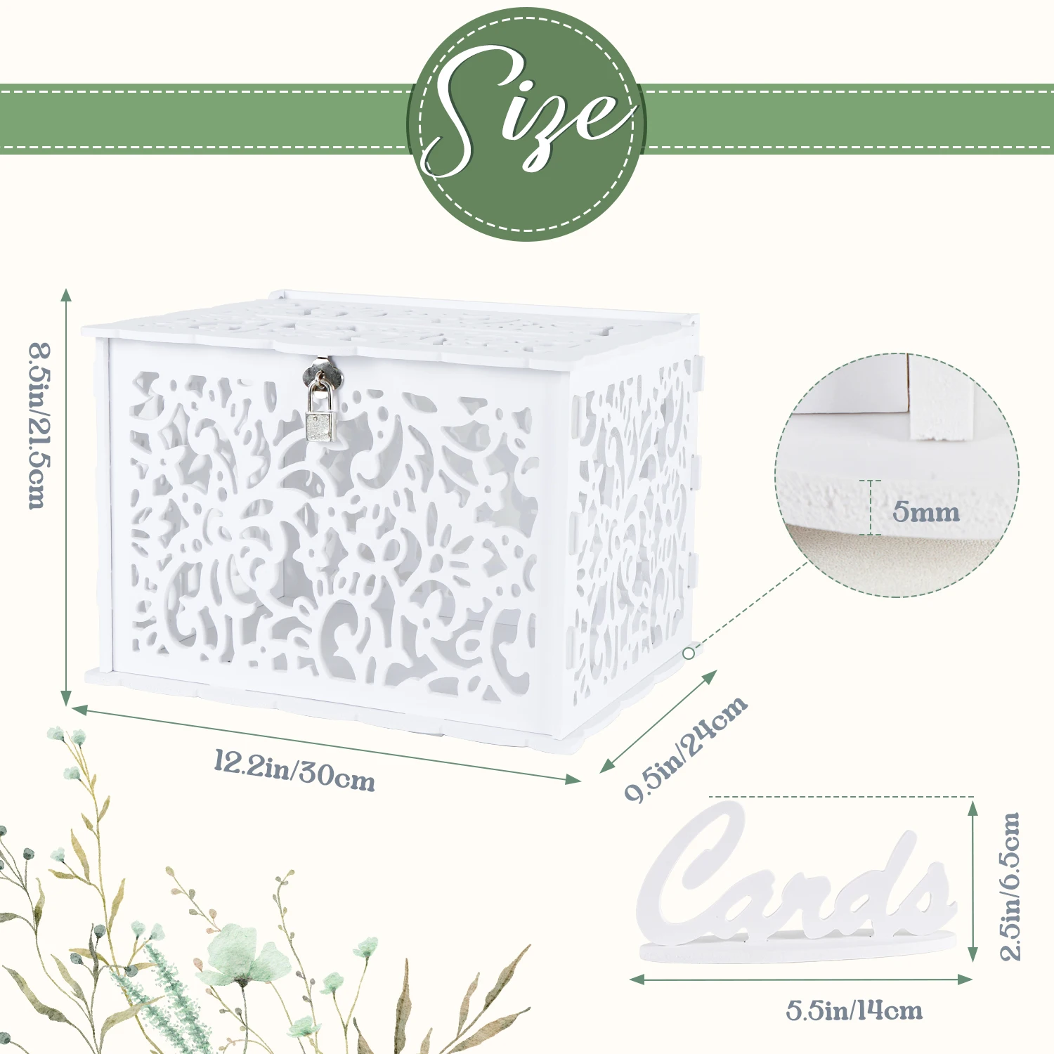thumbnail image 2 of OurWarm Silver Wedding Card Box With Lock, Wooden Gift Card Box For Wedding Reception With Clear Window And Light, Wedding Envelope Money Card Box For Party Graduation Birthday Baby Shower Decorations 2 of 9