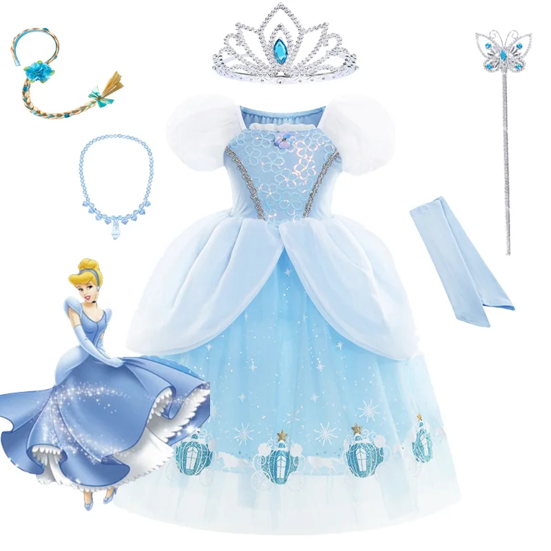 Originale Disney Princess Dress Suit Charm For Girls Cosplay Cenerentola Snow White Mesh Ball Gown Carnevale Birthday Costume Gift