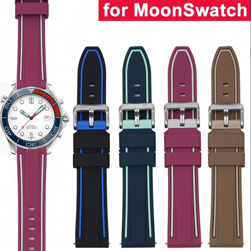 Cinturino In Silicone Bicolore Per Omega X Swatch Joint Moonswatch Planet Band Uomo Donna Bracciale Sportivo A Sgancio Rapido 20Mm