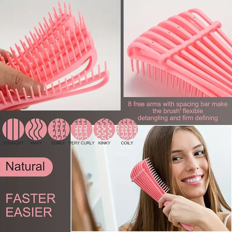 5pcs/set Detangling  Anti Static Hair Brush Curly Hair Curved Rat Tail Comb Set  Salon Hair Tools Suitable For All Hair Types