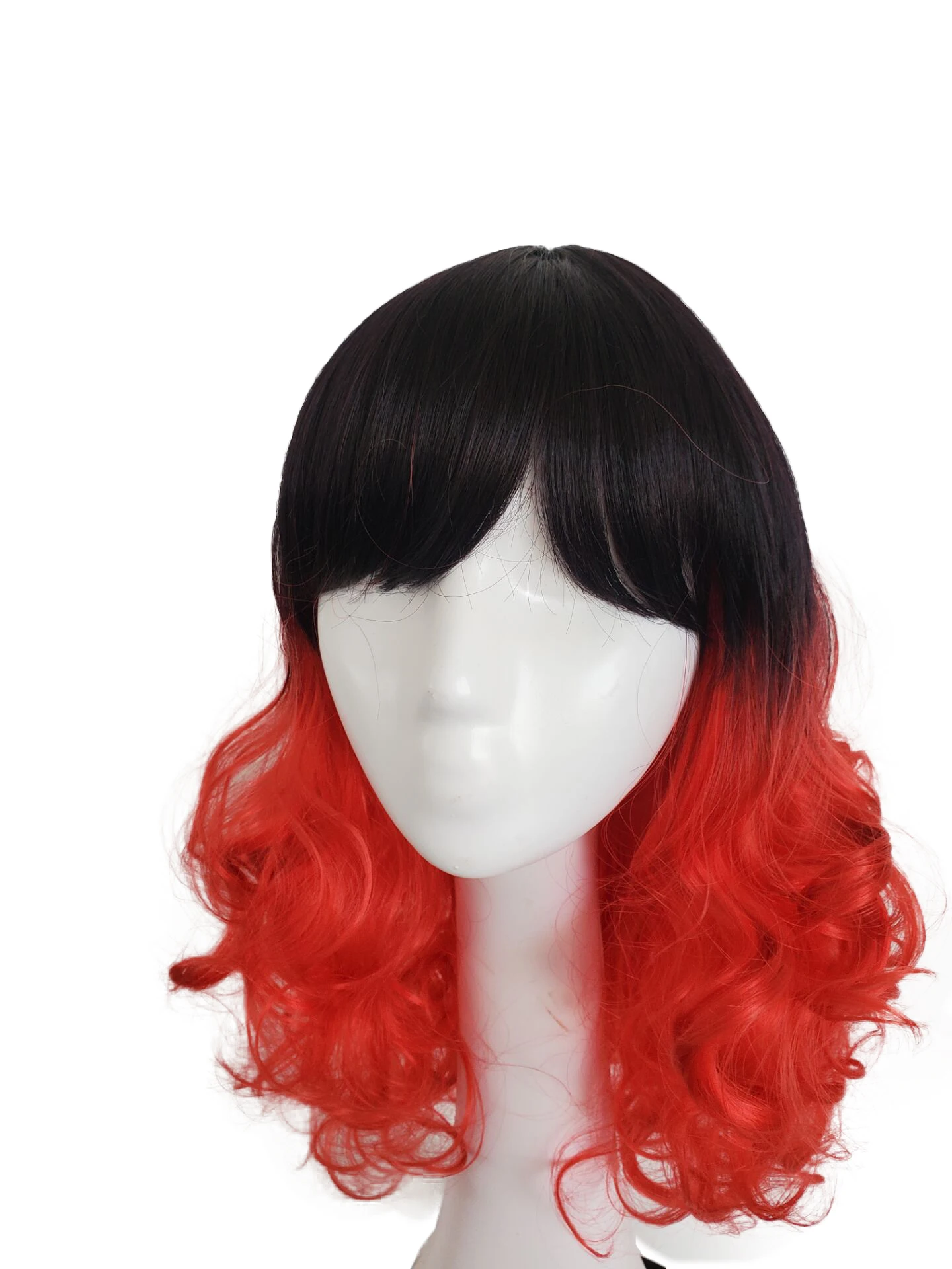 

Black red Gradient Color short Layered wavy synthetic hair wig for women ombre hair wigs for lady full bangs