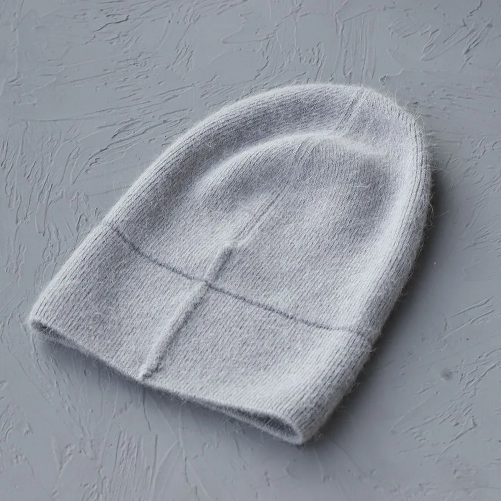 2024 Angora Winter mütze für Frauen Kaninchen fell flauschige gestrickte Mützen Hut Motorhaube weibliche weiche warme Ski Skull ies Mützen – Detail 15