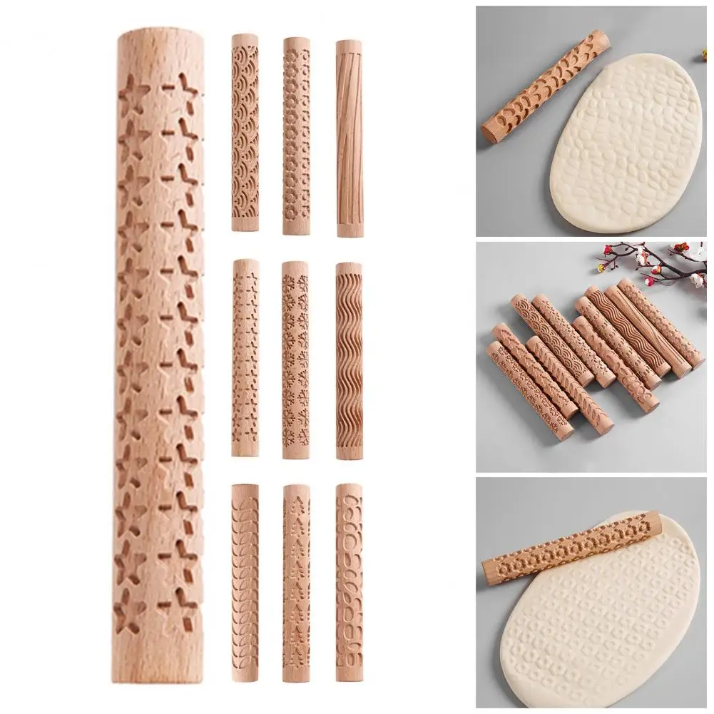 Food Grade Durable Fine Workmanship Christmas Themed Pattern Engraved Wooden Rolling Pin Pastry Roller for Household