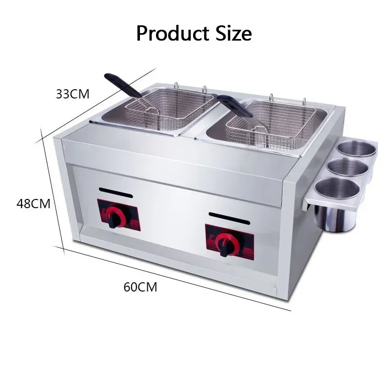 Gas Deep Fryer Double Gas Fryer Two Tanks Noodles Oden Cooker Steamer Energy Saving Kitchen French Fries Machine