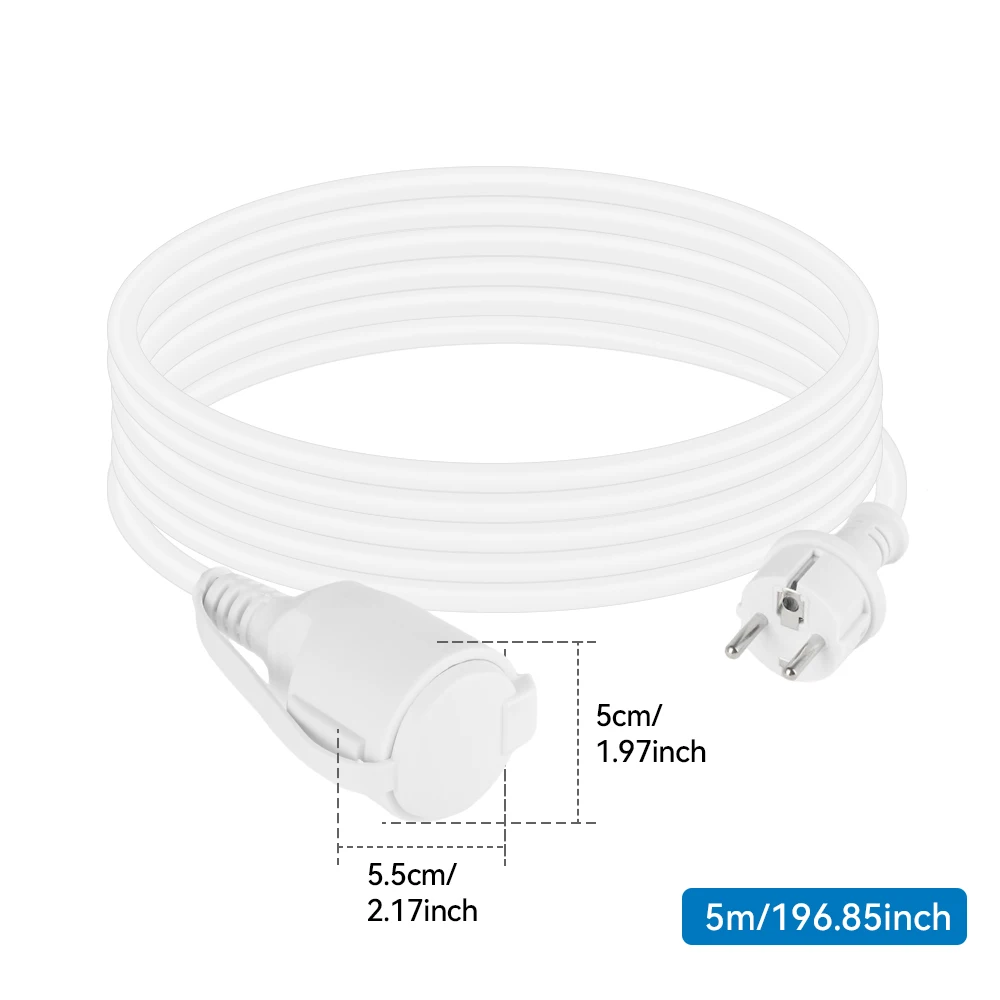 EU 플러그가 포함된 3/5/10M 연장 코드, F형 소켓, 실외용 IP44 방수, 1.0mm 순수 구리선, CE 인증 전원선