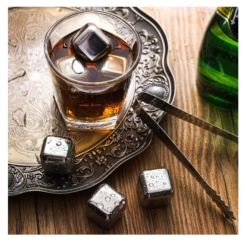 4/6/8 Pcs Stainless Steel Ice Cubes Set Reusable Chilling Stones for Whiskey Wine Wine Cooling Cube Chilling Rock Party Bar Tool