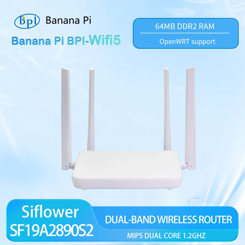 Banana Pi BPI-Wifi5 Router Siflower SF19A2890S2 Dualband Wireless Router 1.2Gbps Wireless Rate High Performance Wireless Router
