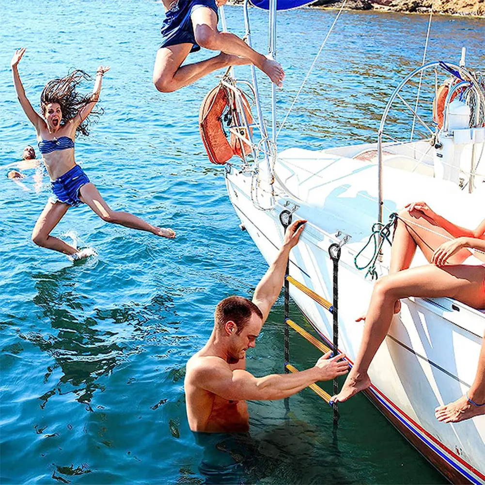 4 Step Heavy Duty Climbing Rope Marine Soft Rope Ladder Portable Lifesaving Boarding Ladder for Inflatable Boat Kayak Motorboat