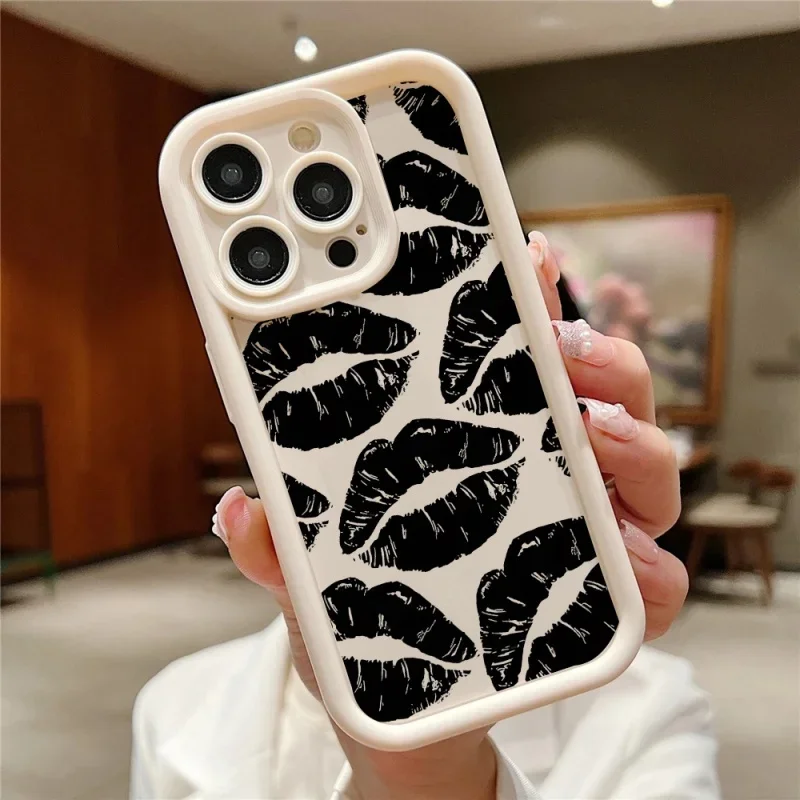 Lip Print Shockproof Silicone Phone Case - Soft Bumper Back Cover